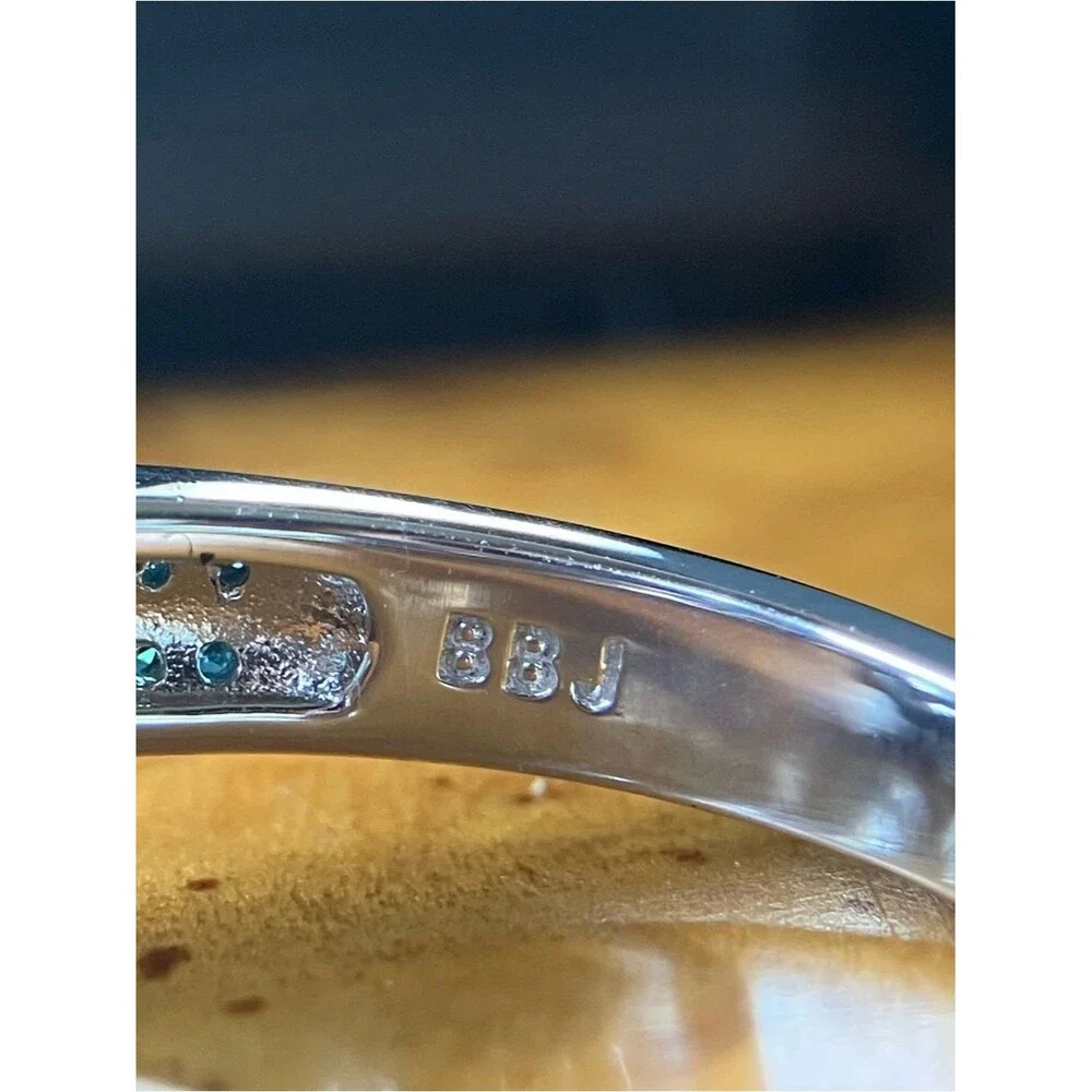 Natural Sky Blue Topaz Blue Diamond Sterling Silver Ring Size 8.75
